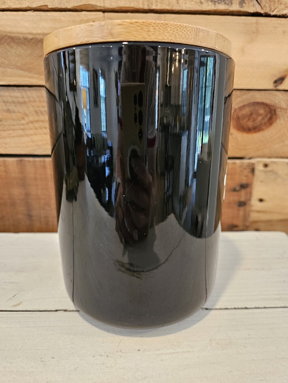 Signature Housewares Black Ceramic Dog/Cat Treat Jar w/Bamboo Lid - Picture 2 of 9